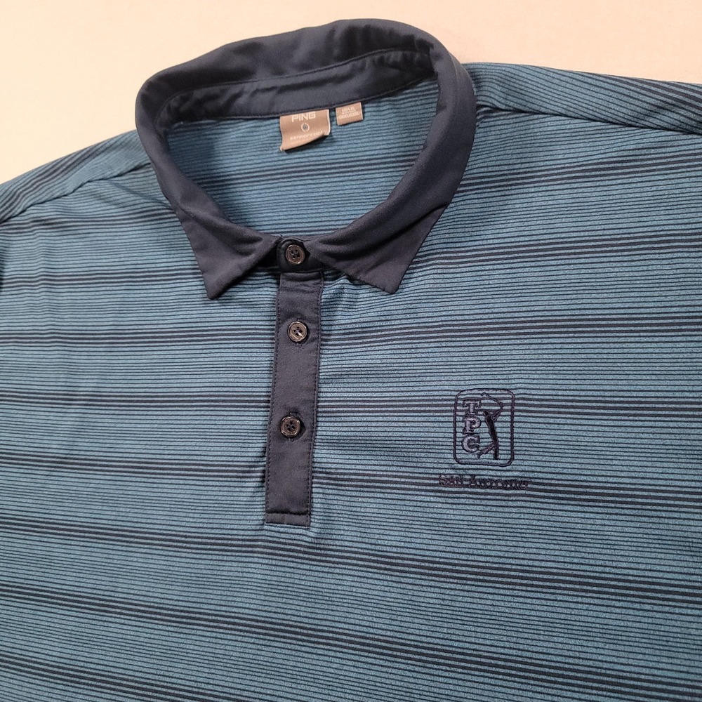 Ping Men TPC San Antonio Golf Polo XL Blue Black Striped SensorCool